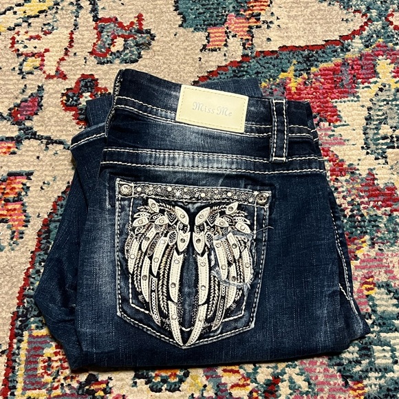 Miss Me Blue Bootcut Jeans with Ornate Embroidery - Picture 1 of 2